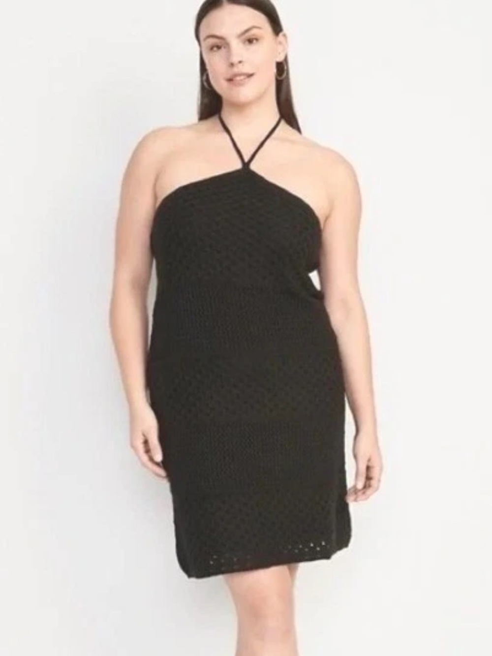 Old Navy Black Crochet Midi Sweater Dress